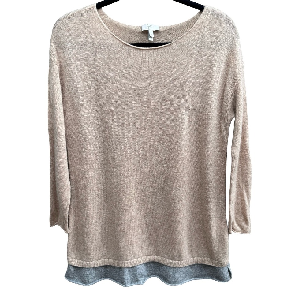 Joie Cashmere Quiet Luxury Minimalist Preppy Soft Girl Layered Hem Sweater Tan S
